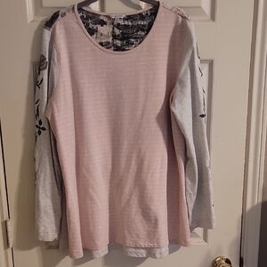 John Mark Pink and Black Patterned Embroidered Top